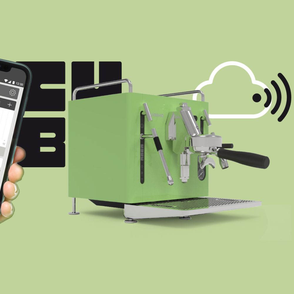 Sanremo CUBE espresso machines in green WiFi connection with Web App