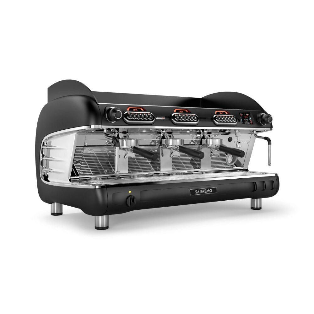 Sanremo Verona 3 groups black professional espresso machine 3/4 view