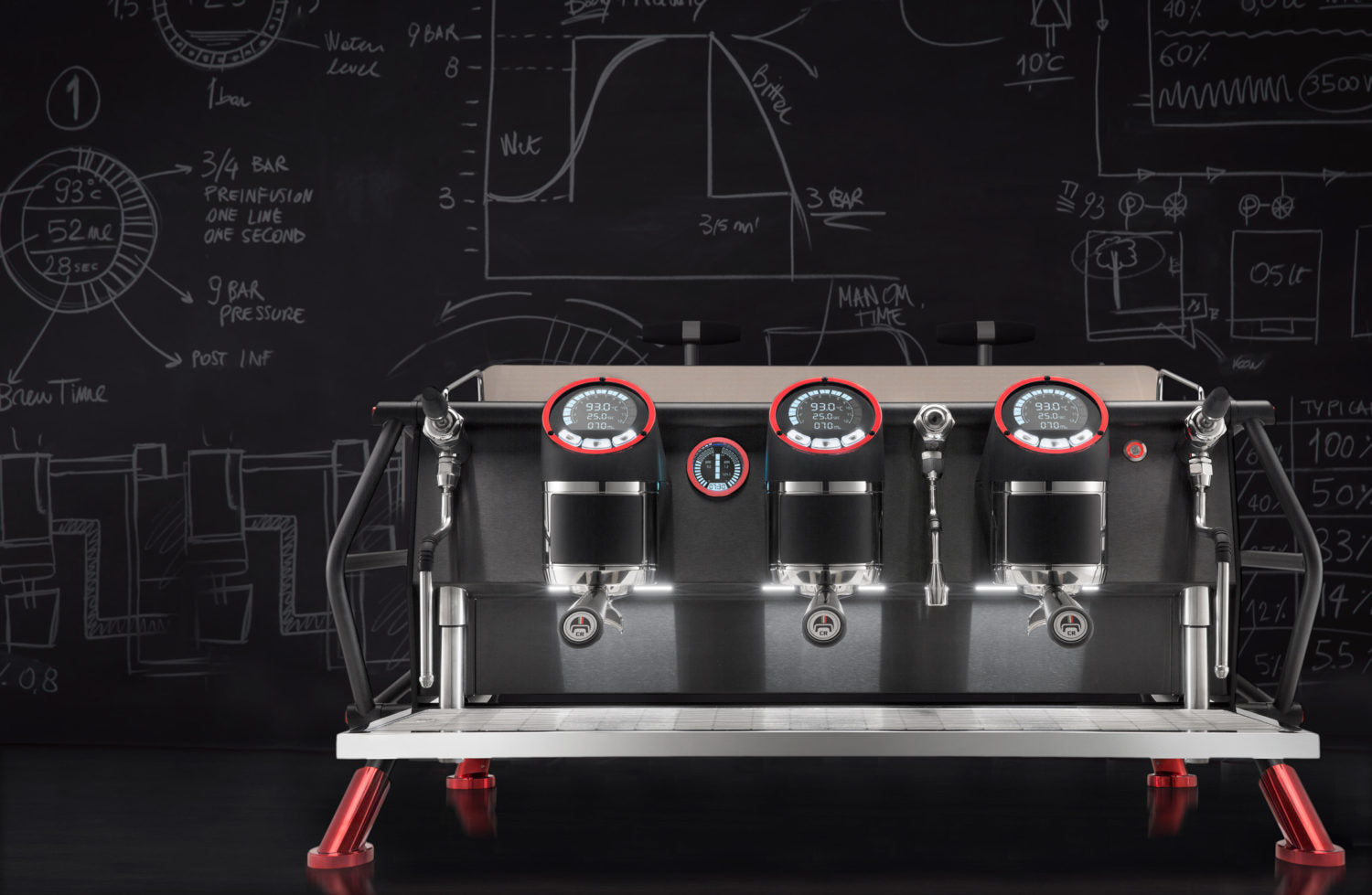 Sanremo Cafe Racer 3 groups commercial espresso machine, exposed frame, precise control. Built for baristas who value both performance and style.
