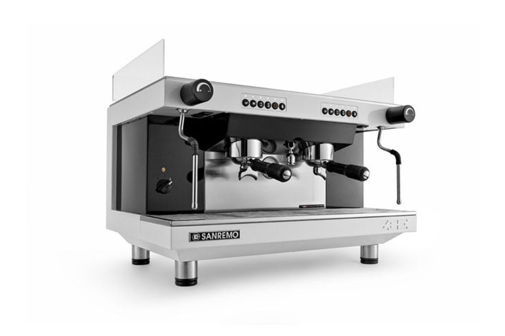 Sanremo ZOE 2-group espresso machine with powerful output. Perfect for small cafés or tight counters.